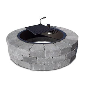 Grand 48 in. W x 12 in. H Round Concrete Wood Burning Fire Pit Kit with Cooking Grate in Cascade