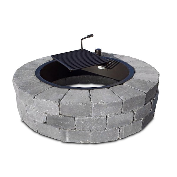 Necessories Grand 48 in. W x 12 in. H Round Concrete Wood Burning Fire Pit Kit with Cooking Grate in Cascade