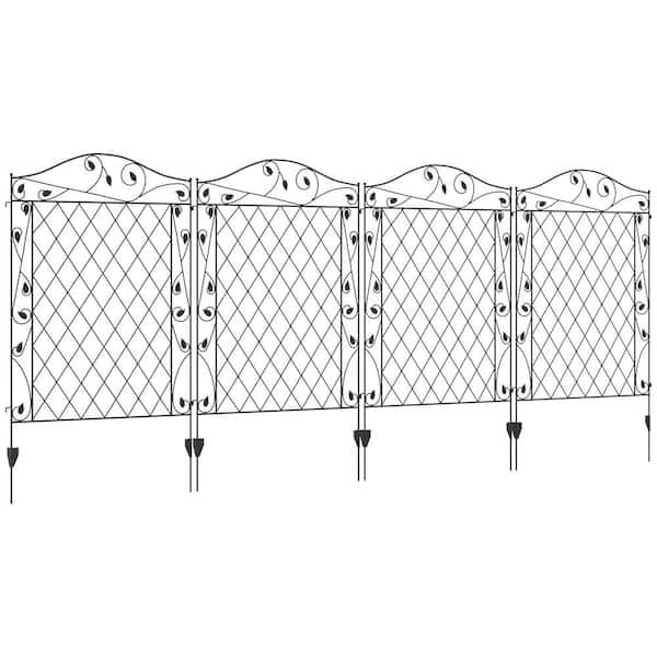 34.75 in. Steel Garden Fence Panels, Rust-Resistant, Animal Barrier, Decorative Border, Flower Edging in Black (4-Pack)