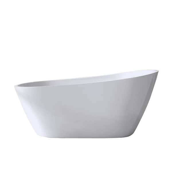 59 in. x 29.9 in. Slipper Acrylic Freestanding Soaking Bathtub with Center Drain in Gloss White