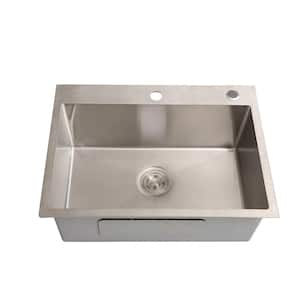 24 in. Drop-in Laundry/Utility Sink in Stainless Steel with Faucet Hoses and Drain Head Only