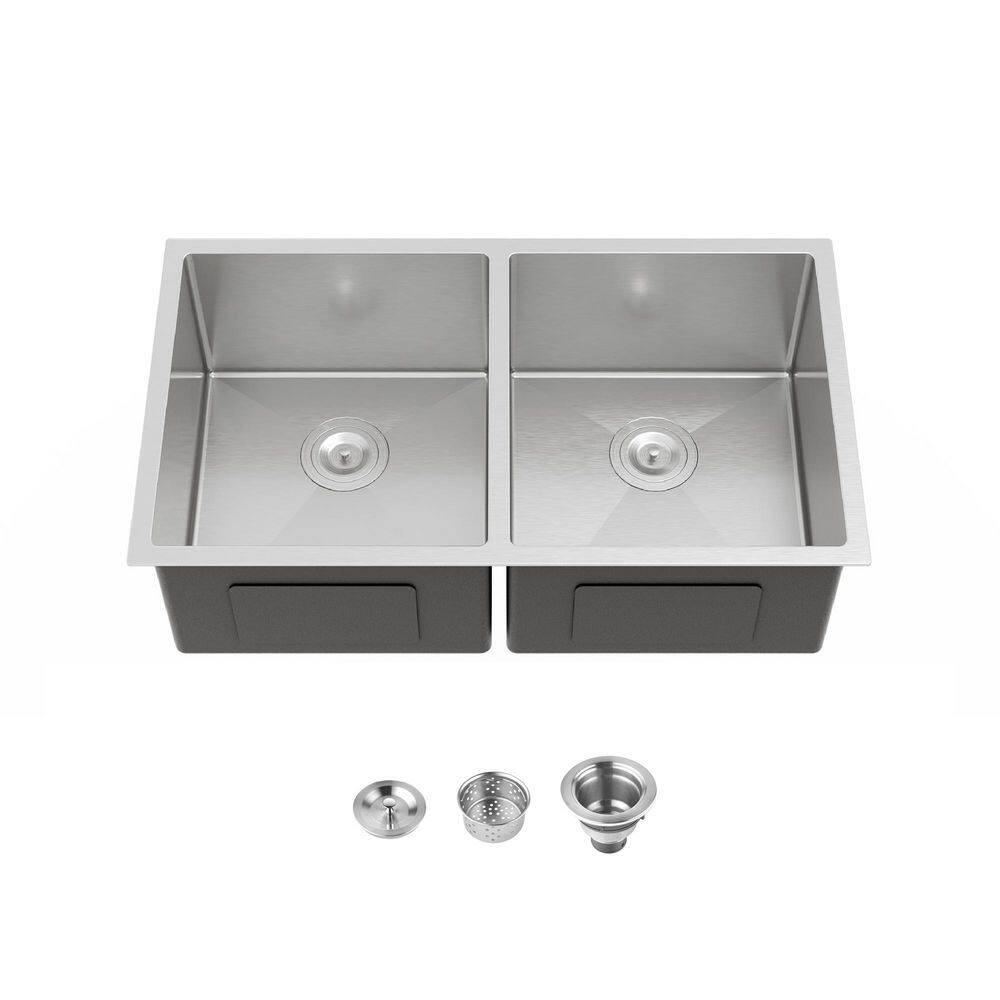 33 in. Undermount Double Bowl (50/50) 20 Gauge Gray Stainless Steel Kitchen Sink with Workstation price history on PriceWatchPro