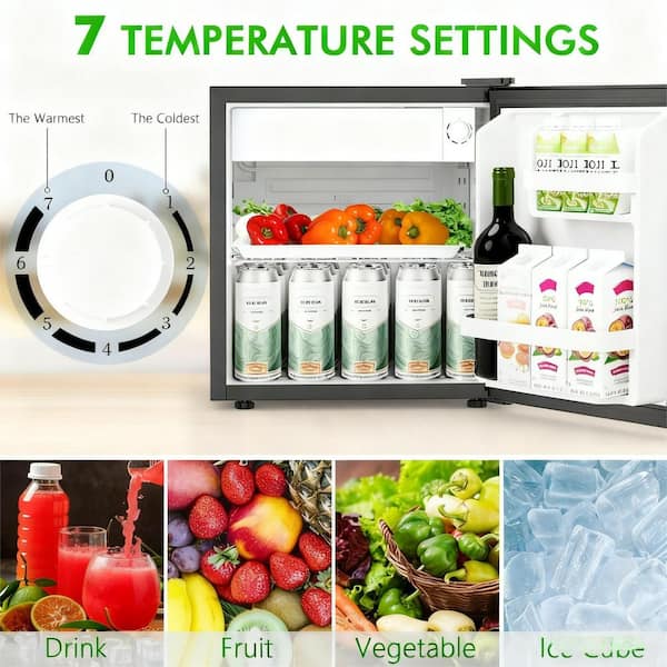 17.52 in. 1.6 cu. ft. Mini Refrigerator with Freezer, Removable Glass Shelf, Single Reversible Door in Black