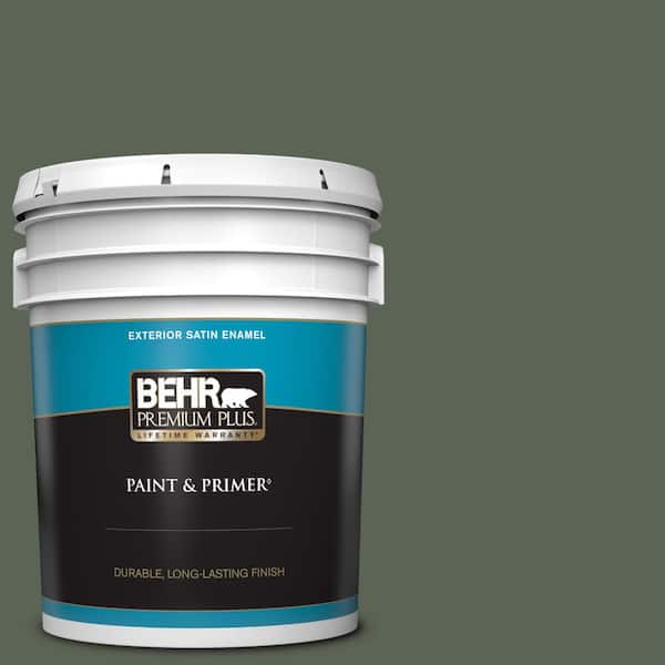 BEHR PREMIUM PLUS 5 gal. #T13-16 Pine Cone Pass Satin Enamel Exterior Paint & Primer