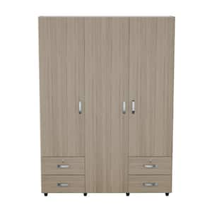 Sand Oak and White Wood 58.85 in. Armoire with Drawers