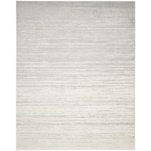 ADirondack Ivory/Silver 11 ft. x 15 ft. Solid Color Striped Area Rug