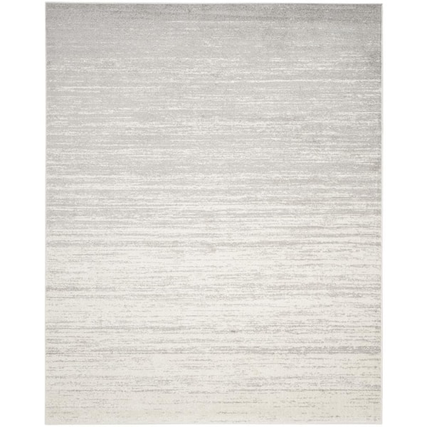 Adirondack Ivory/Silver Solid Color 12 ft. x 15 ft. Striped Area Rug