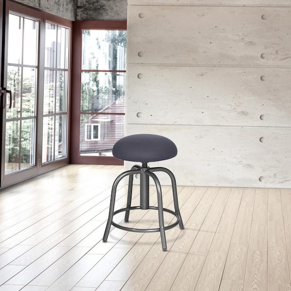 HAMPDEN FURNISHINGS Vince Collection 18-25" Adjustable Height, Grey Metal Frame, Fabric Padded Swivel Stool, Grey Seat