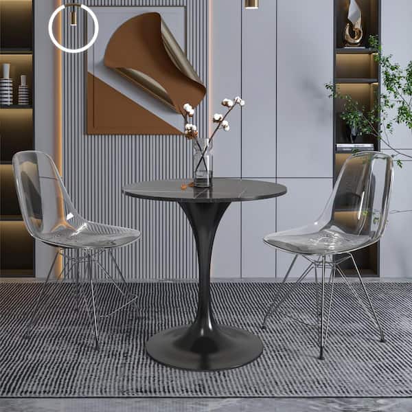 Leisuremod Verve Modern Black Sintered Stone 27 in. Tabletop with Pedestal Base Dining Table 4-Seater