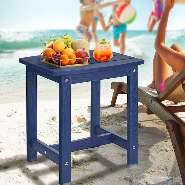 Navy Blue Plastic Outdoor Side Table for Patio, Pool, Beach, Porch