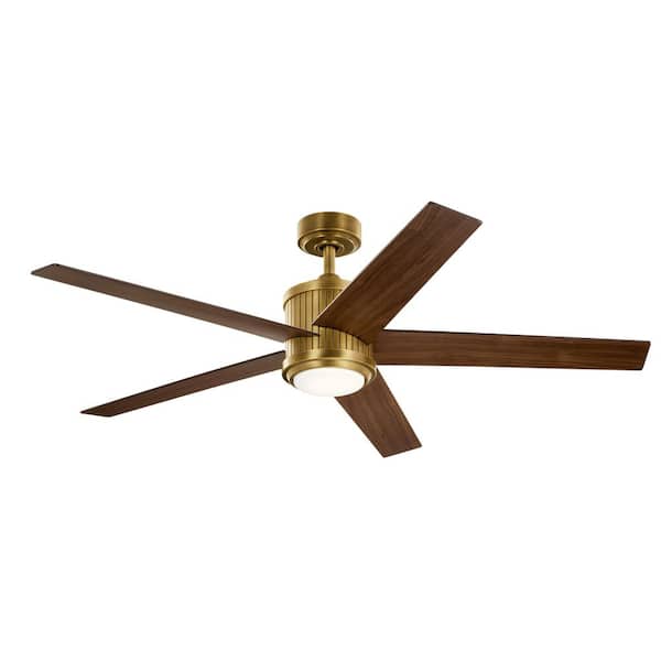 Brahm 56 in. Indoor Natural Brass Downrod Mount Ceiling Fan with Integrated LED with Remote Control Included