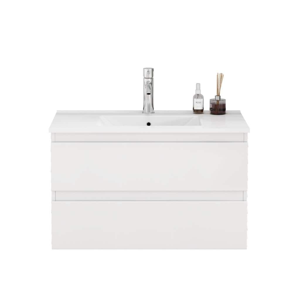 31.50 in. W x 18.10 in. D x 19.70 in. H Floating Bath Vanity in White with White Ceramic Top price history on PriceWatchPro