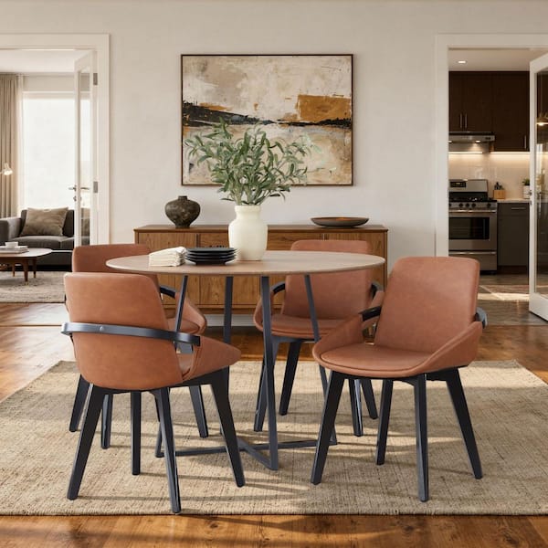 Lumisource Cosmo Camel Faux Leather and Black Wood Side Chair CH