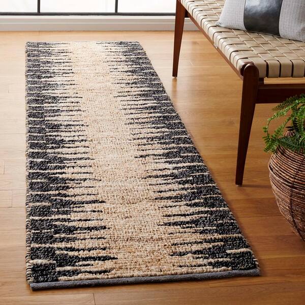 Natural Fiber Bleach/Black 2 ft. x 8 ft. Transition Marle Runner Rug