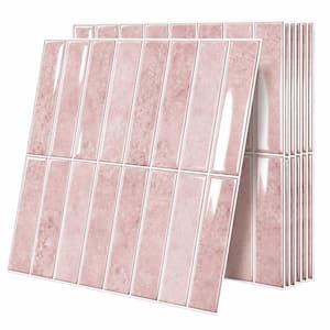 Pink Marble Peel and Stick Backsplash Tile 11.8 in. x 11.8 in. Vinyl Mosaic Self-Adhesive Wall Tile (10-Pack)