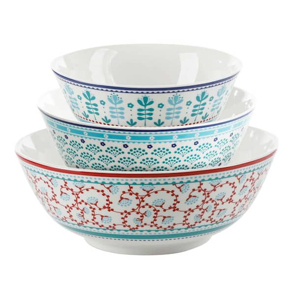 Gibson Home Village Vines 3-Piece Fine Ceramic Nesting Mixing Bowl Set in Assorted Colors