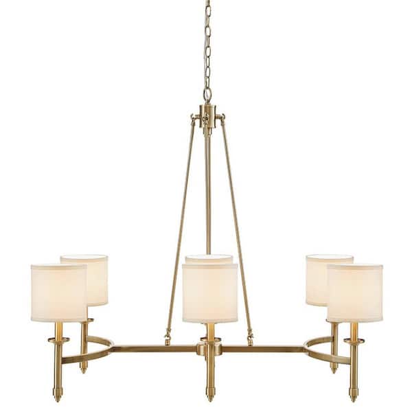 Luxe Series 6-Light Antique Gold Finish Elegant Frame Fabric Shade Linear Chandelier for Dining Room