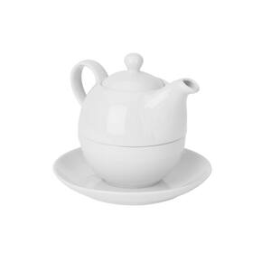 12 oz. Pot, 10 oz. Mug, White Decorative Ceramic Single Teapot and Teacup with Lid and Saucer, 1-Cup, White