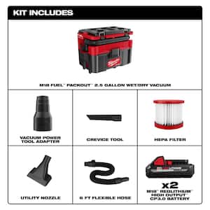 M18 FUEL PACKOUT 18-Volt Lithium-Ion Cordless 2.5 Gal. Wet/Dry Vacuum with 2 M18 HIGH OUTPUT 3.0 Ah Batteries