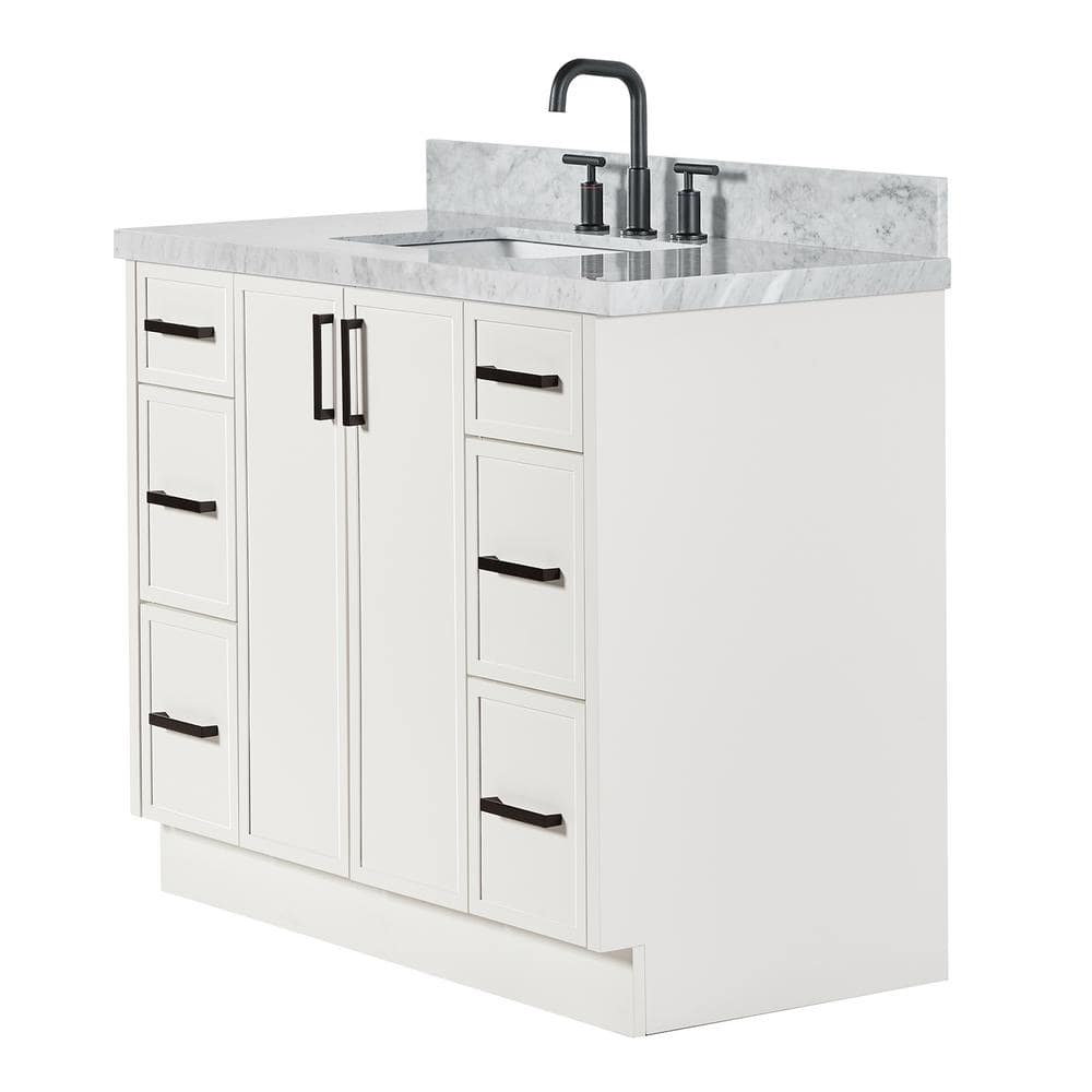 Kelly 43" White Wood Single Vanity with Carrara Marble Top
