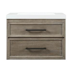 Tarlo 30 in. W x 18 in. D x 22 in. H Single Sink Floating Bath Vanity in Reclaimed Oak with White Cultured Marble Top