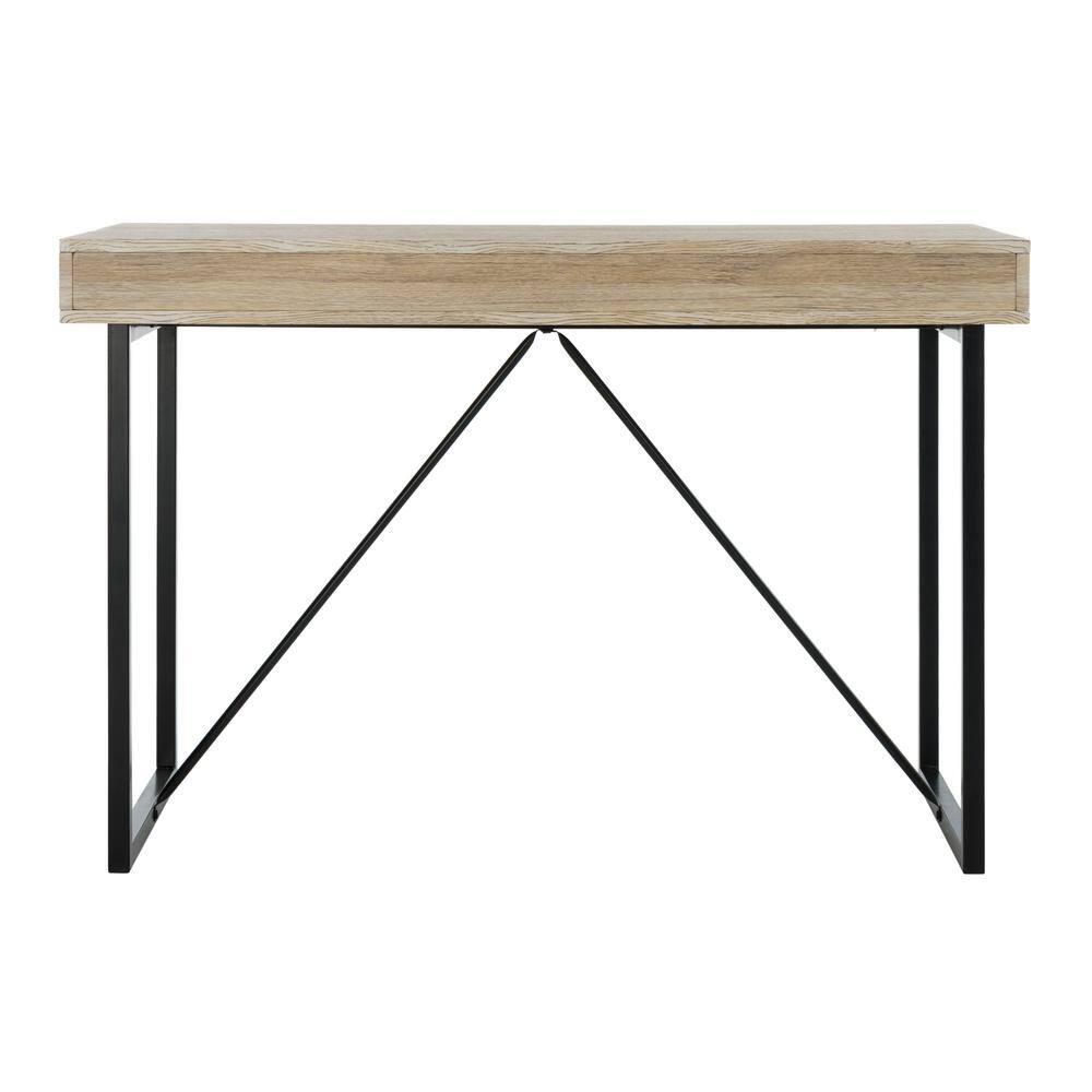 Transitional Black and Oak 3-Drawer Home Office Desk