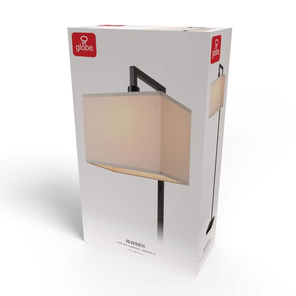 Matte Black Adjustable Floor Lamp with Beige Linen Shade