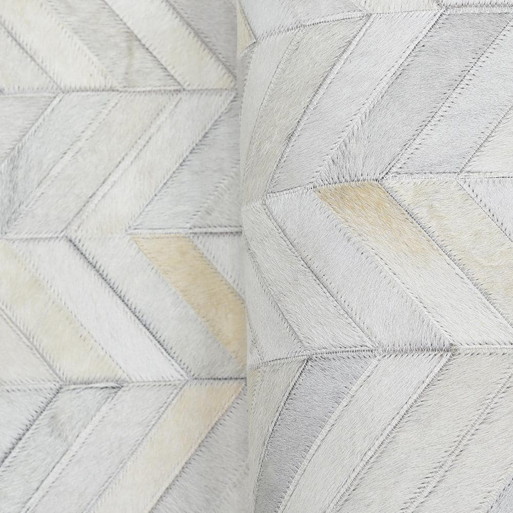 Meir Handmade Ivory Wool & Cowhide Geometric 8' x 10' Rug