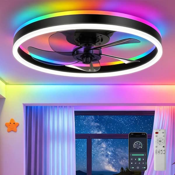 20 in. Indoor Smart Ceiling Fans with Lights with Remote&APP, Low Profile Ceiling Fan, 6 Speed Reversible Blades-Black