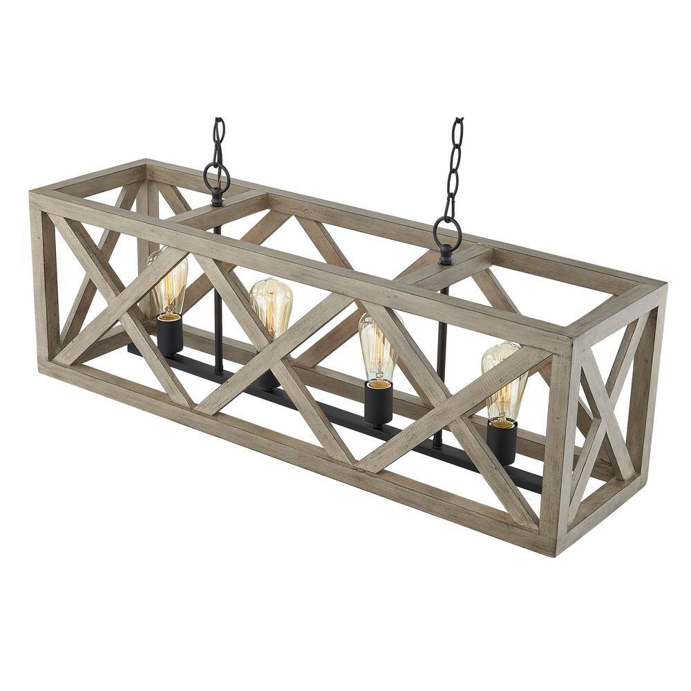 Anchor Gray Oak and Matte Black Rectangular Cage Pendant Light