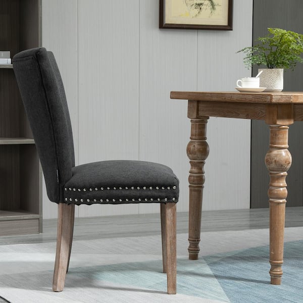 Boyel Living 40 In Classic Dark Gray, Fabric Nailhead Dining Chairs