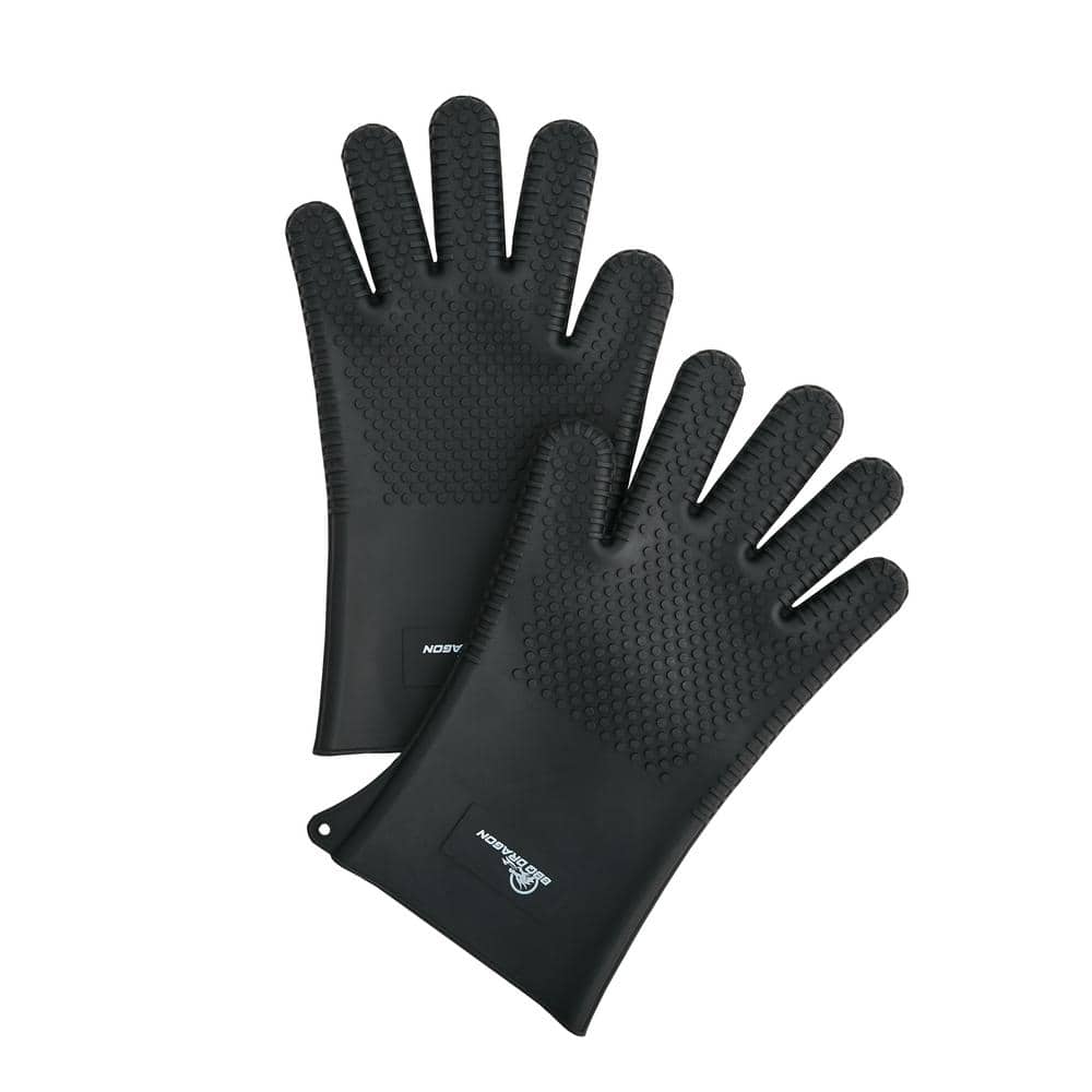 Extra Long Black Silicone BBQ Grill Gloves