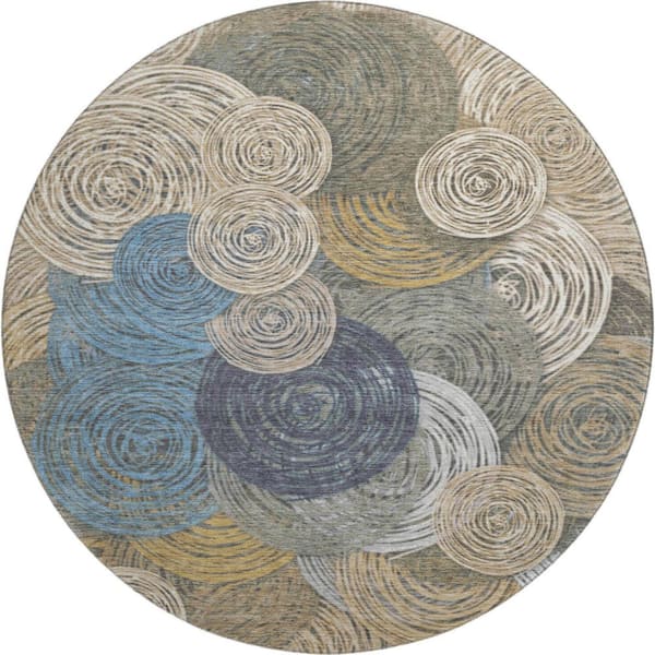 Mayfield Premium Machine Washable Abstract AMF2267 Beige 8 ft. x 8 ft. Round Rug