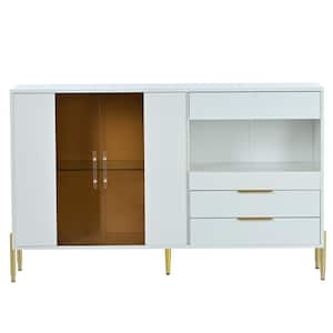 53.50 in. W x 15.70 in. D x 33.50 in. H White Linen Cabinet with Adjustable Shelves and Acrylic Doors