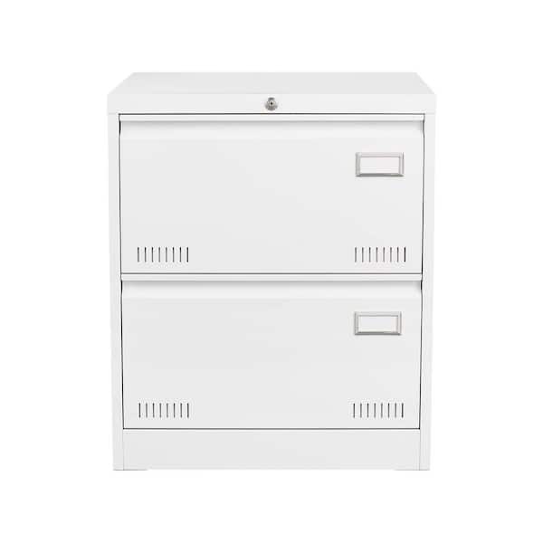 Unbranded 23.62 in. W x 17.71 in. D x 28.5 in. H White Metal Linen Cabinet with 2 Drawer and Lock for Home Office School Garage