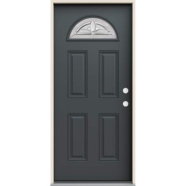JELD-WEN 36 in. x 80 in. Left-Hand Fan Lite Decorative Glass Blakely Marine Fiberglass Prehung Front Door