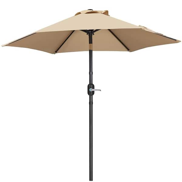 Yaheetech 7.5 ft. Iron Market Tilt Patio Umbrella in Tan