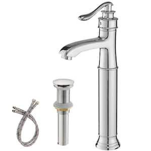 Single Hole Single Handle Bathroom Vessel Sink Faucet With Drain Assembly in Polished Chrome