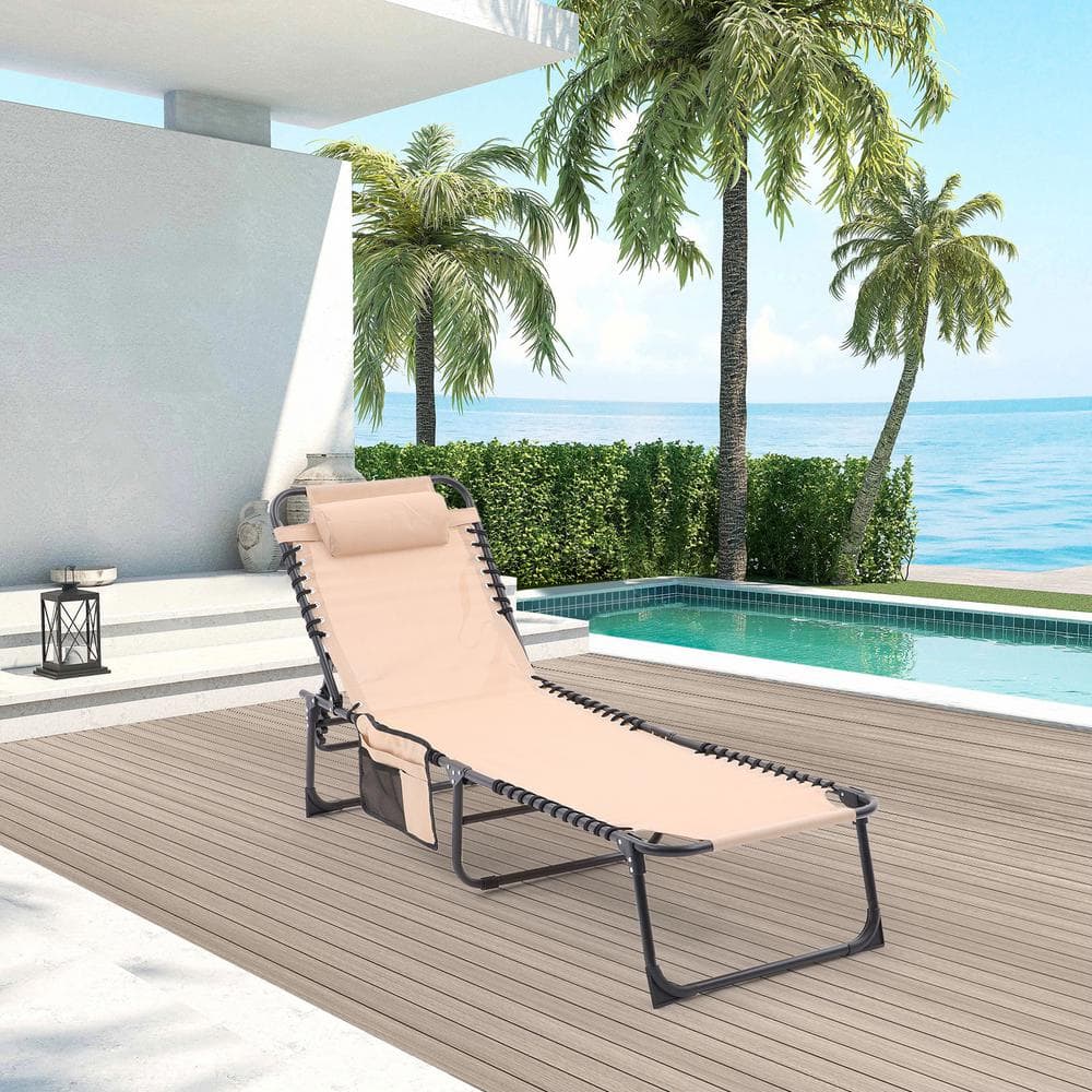 Set of 2 Teslin Outdoor Folding Waterproof Patio Lounge Chairs with Pillows