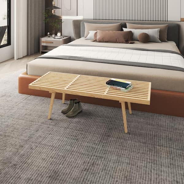 Leisuremod Inwood Platform Natural Wood Bench Backless with Solid Wood 60 in.