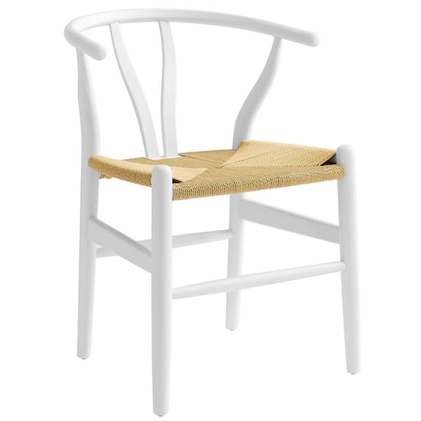 Amish Wood Rope Dining Room Chair in White-29 Inch Tall Solid Elm Wood Accent Armchair