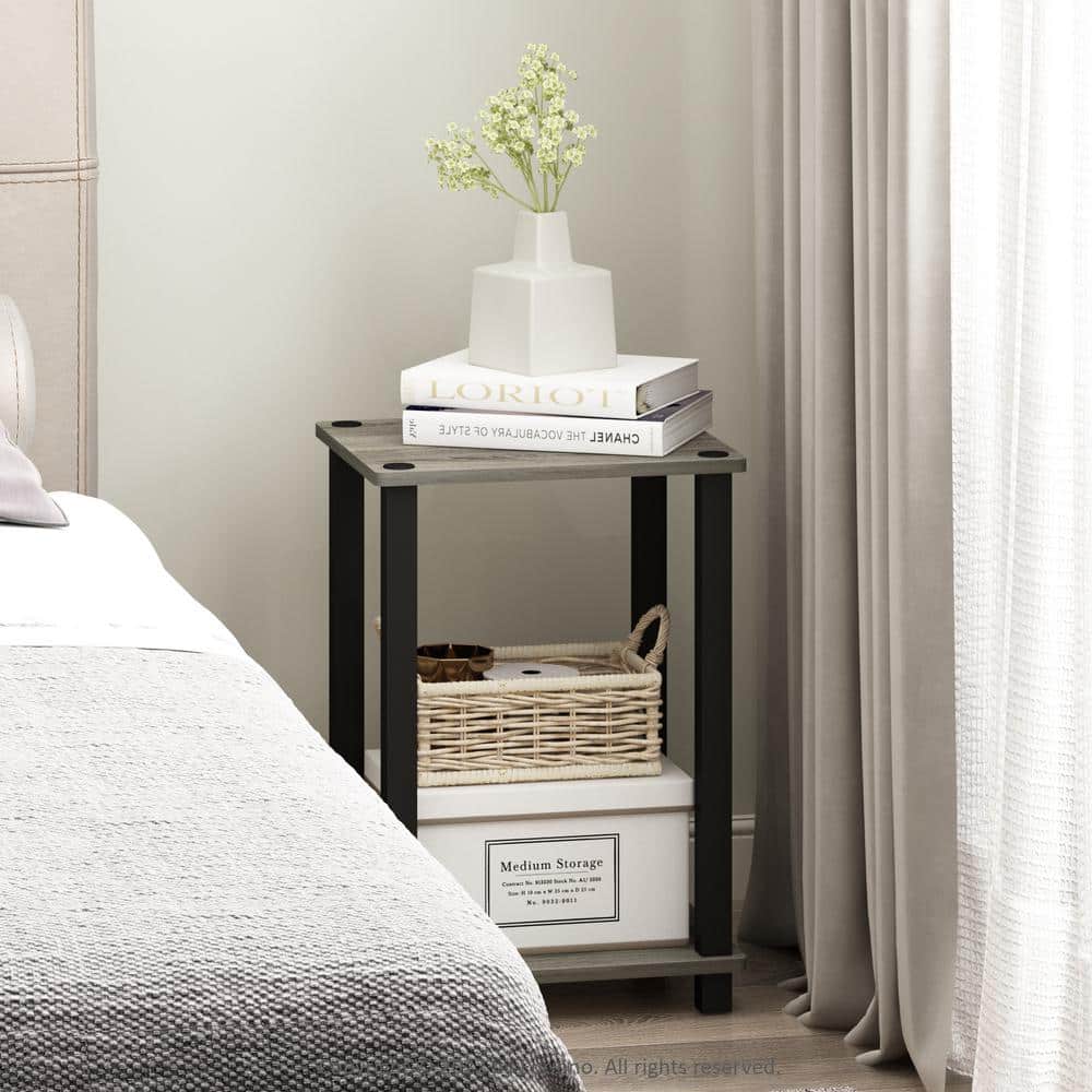 French Oak & Black Simplistic 11.5" Rectangular End Table