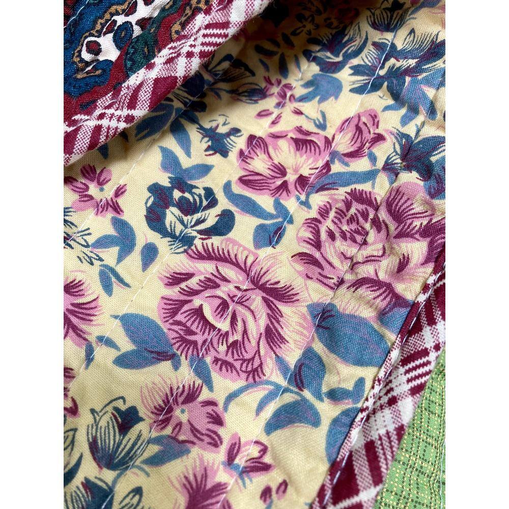 Queen Reversible Cotton Patchwork Quilt Set in Purple and Green