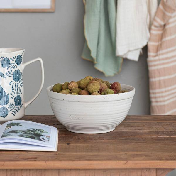 Speckled White Ceramic Farmhouse Serving Bowl