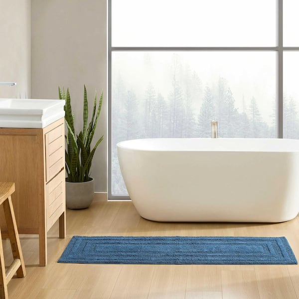 Logan 1-Piece Indigo Blue 100% Cotton 22 x 60 Bath Rug