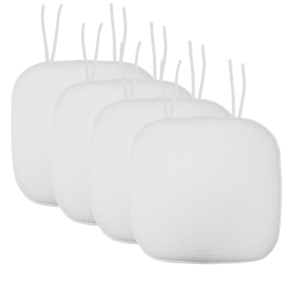 Sweet Home Collection Honeycomb Memory Foam Square 16 in. x 16 in. Non-Slip Back Chair Cushion with Ties (4-Pack), White
