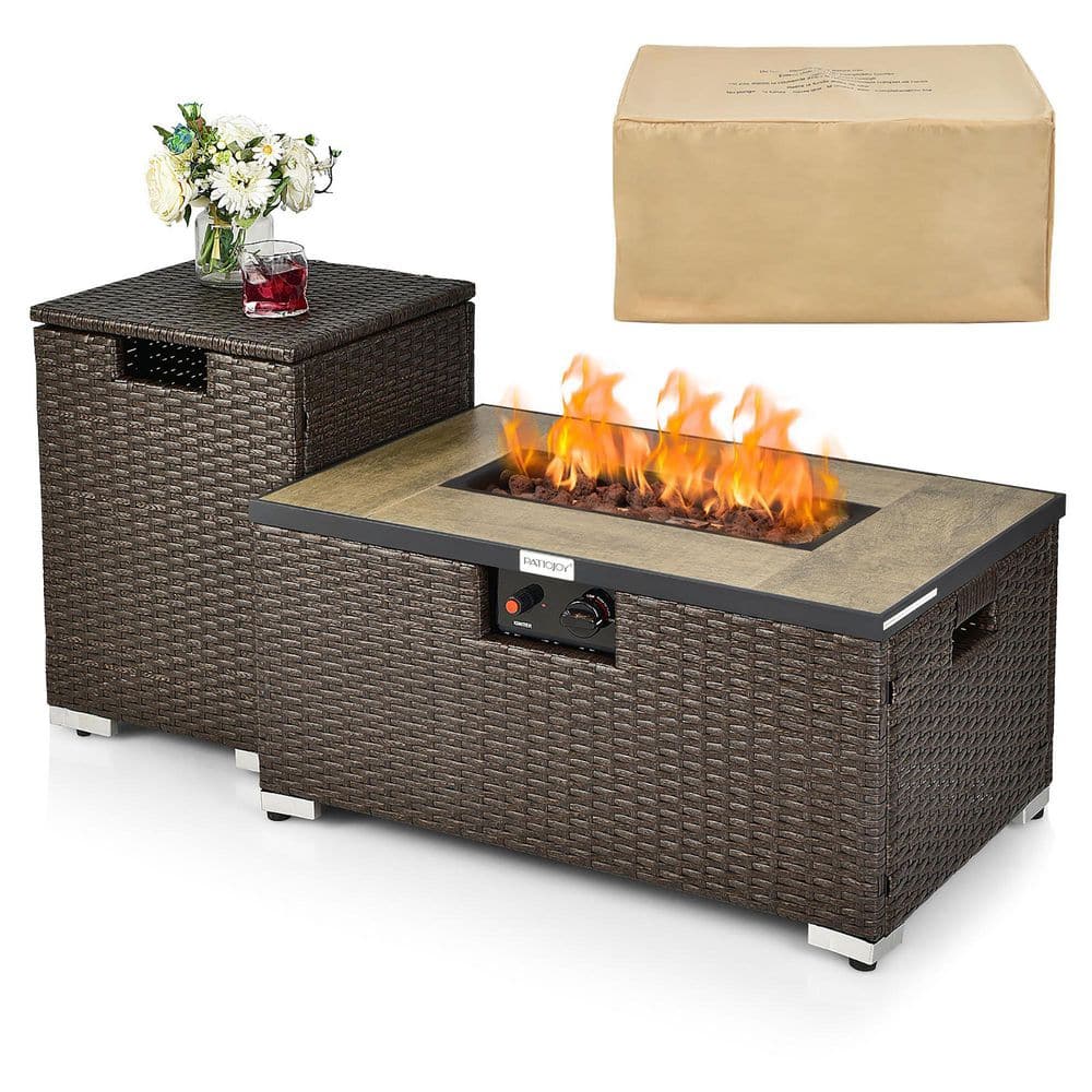 Costway 32 in.x 20 in. Propane Rattan Fire Pit Table Set w Costway 32 in.x 20 in. Propane Rattan Fire Pit Table Set w