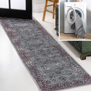 Victoria Ornate Persian All-Over Machine-Washable Purple/Gray 2 ft. x 8 ft. Runner Rug
