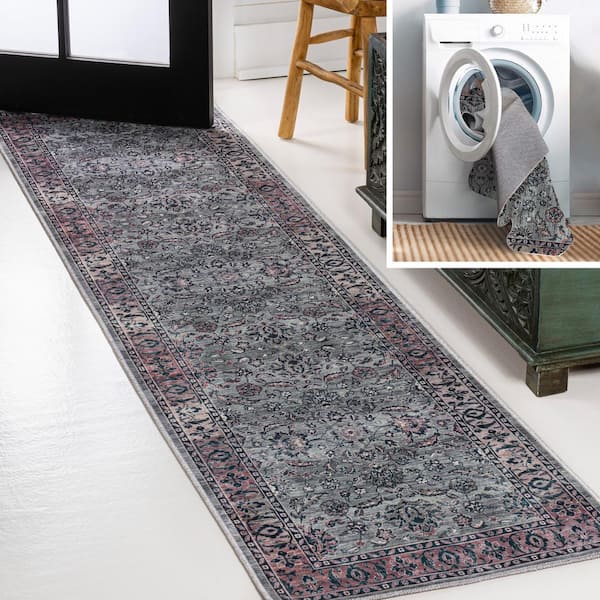 JONATHAN Y Victoria Ornate Persian All-Over Machine-Washable Purple/Gray 2 ft. x 8 ft. Runner Rug