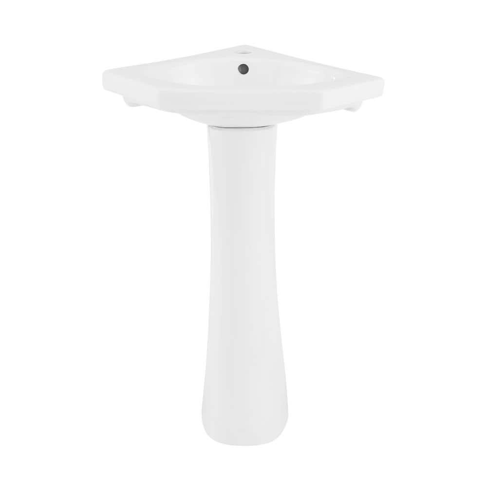 St. Tropez White Ceramic Corner Pedestal Sink